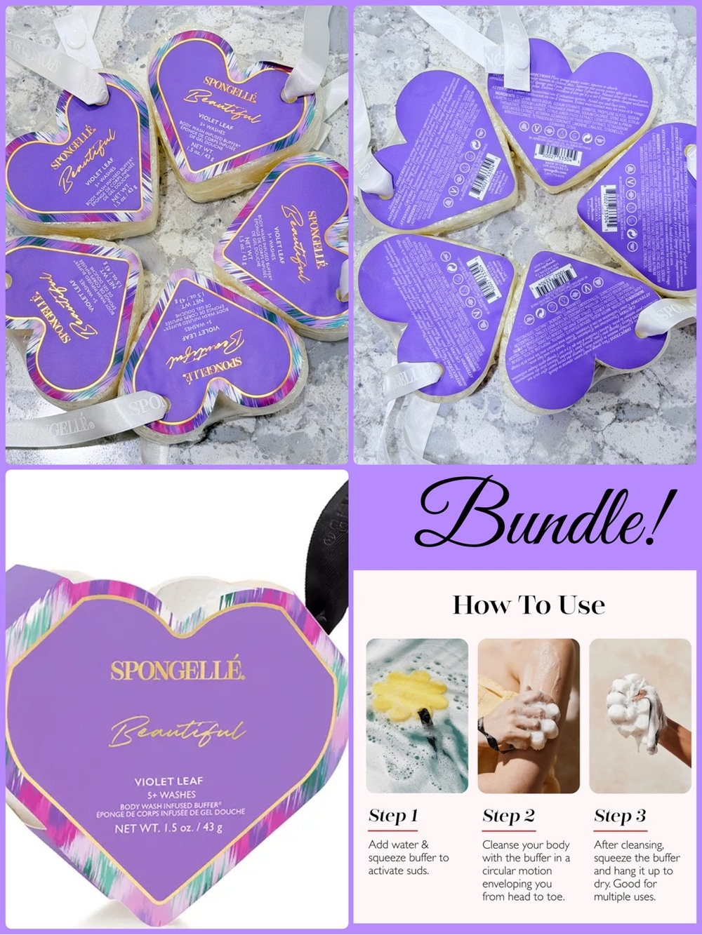 Spongelle Bundle Spongelle Beautiful Body Wash Infused Buffers Violet Leaf NWT